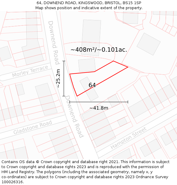 64, DOWNEND ROAD, KINGSWOOD, BRISTOL, BS15 1SP: Plot and title map