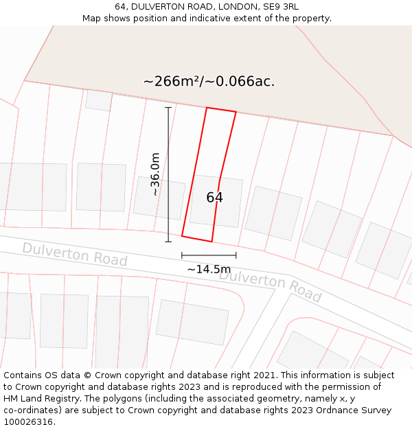 64, DULVERTON ROAD, LONDON, SE9 3RL: Plot and title map