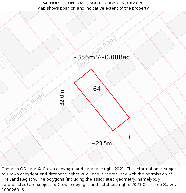 64, DULVERTON ROAD, SOUTH CROYDON, CR2 8PG: Plot and title map