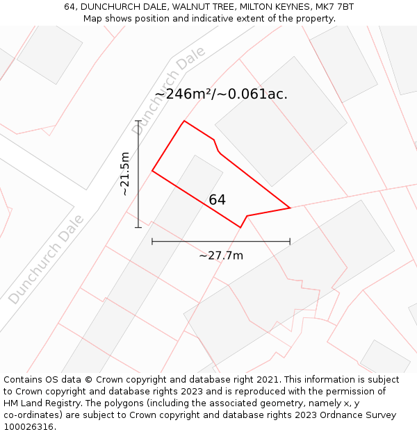 64, DUNCHURCH DALE, WALNUT TREE, MILTON KEYNES, MK7 7BT: Plot and title map