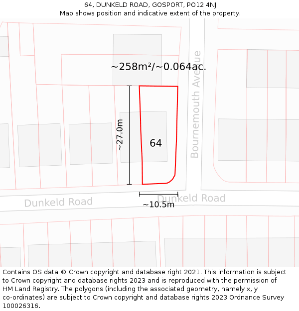 64, DUNKELD ROAD, GOSPORT, PO12 4NJ: Plot and title map