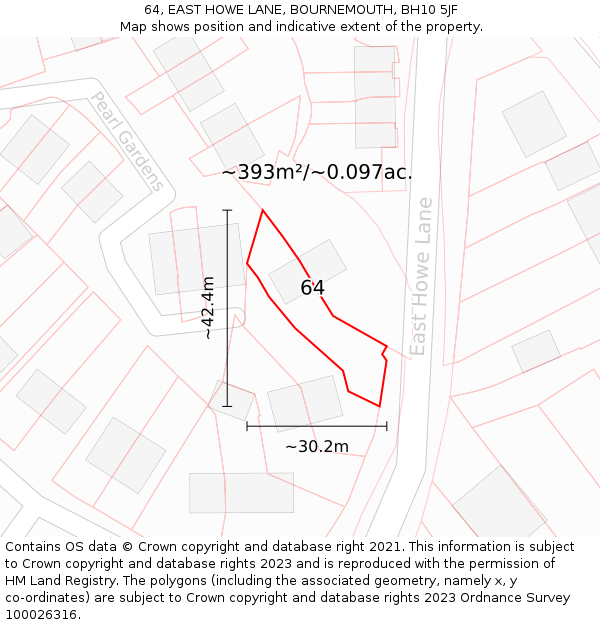 64, EAST HOWE LANE, BOURNEMOUTH, BH10 5JF: Plot and title map