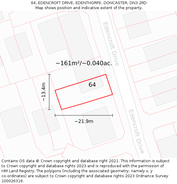 64, EDENCROFT DRIVE, EDENTHORPE, DONCASTER, DN3 2RD: Plot and title map