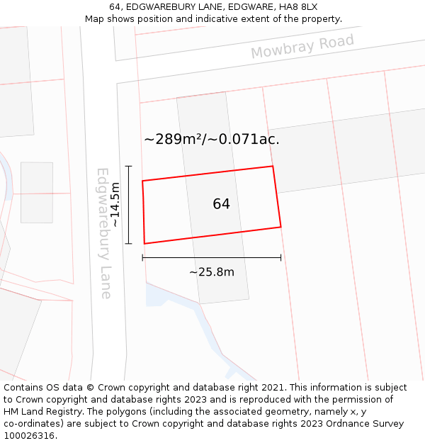 64, EDGWAREBURY LANE, EDGWARE, HA8 8LX: Plot and title map