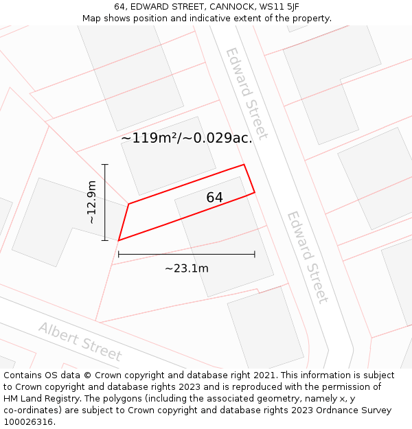 64, EDWARD STREET, CANNOCK, WS11 5JF: Plot and title map