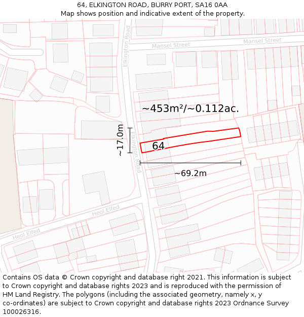 64, ELKINGTON ROAD, BURRY PORT, SA16 0AA: Plot and title map