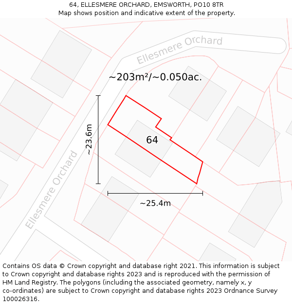 64, ELLESMERE ORCHARD, EMSWORTH, PO10 8TR: Plot and title map