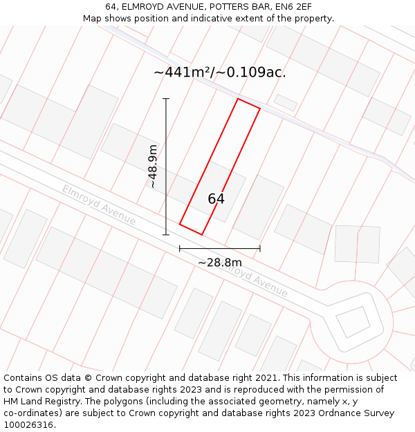 64, ELMROYD AVENUE, POTTERS BAR, EN6 2EF: Plot and title map