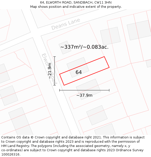 64, ELWORTH ROAD, SANDBACH, CW11 3HN: Plot and title map