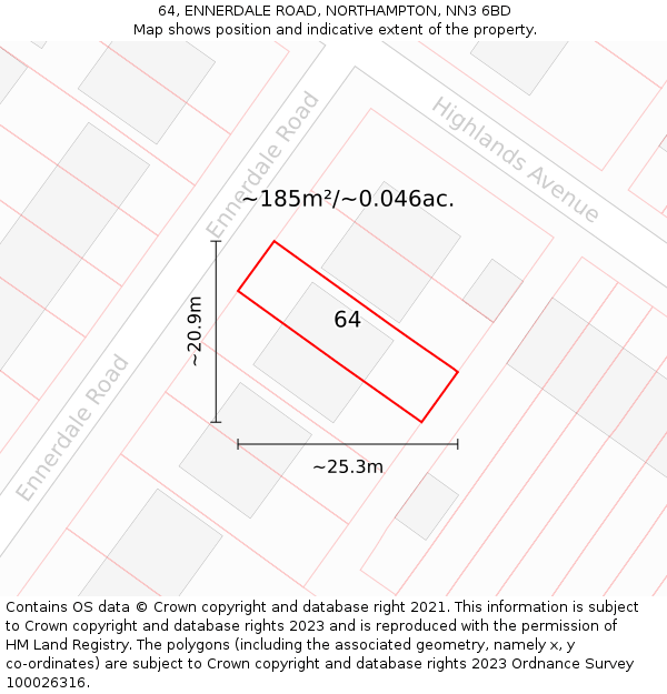 64, ENNERDALE ROAD, NORTHAMPTON, NN3 6BD: Plot and title map