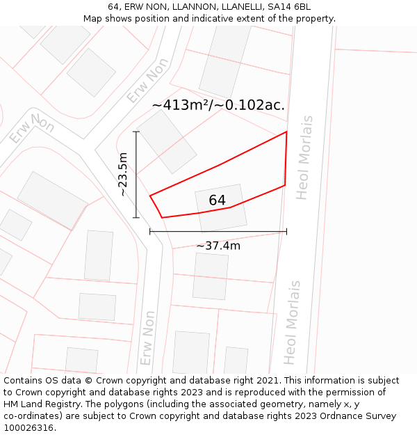 64, ERW NON, LLANNON, LLANELLI, SA14 6BL: Plot and title map