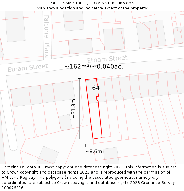 64, ETNAM STREET, LEOMINSTER, HR6 8AN: Plot and title map