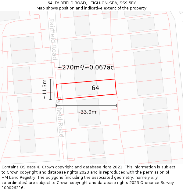64, FAIRFIELD ROAD, LEIGH-ON-SEA, SS9 5RY: Plot and title map