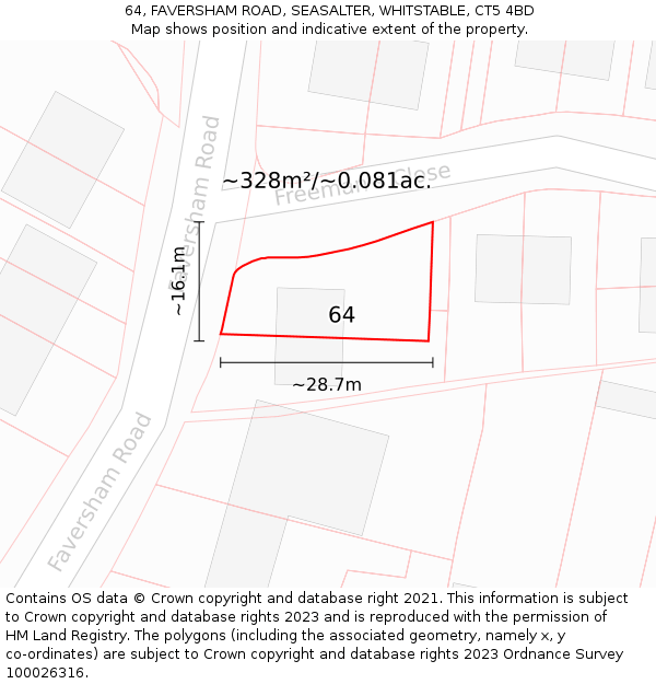 64, FAVERSHAM ROAD, SEASALTER, WHITSTABLE, CT5 4BD: Plot and title map