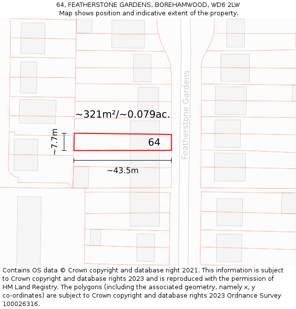 64, FEATHERSTONE GARDENS, BOREHAMWOOD, WD6 2LW: Plot and title map