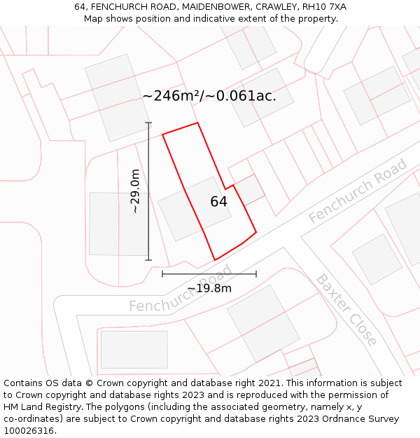 64, FENCHURCH ROAD, MAIDENBOWER, CRAWLEY, RH10 7XA: Plot and title map