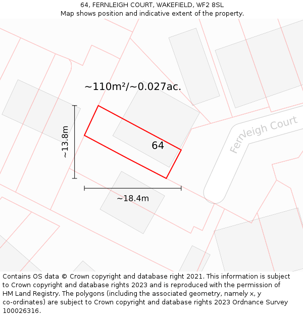 64, FERNLEIGH COURT, WAKEFIELD, WF2 8SL: Plot and title map