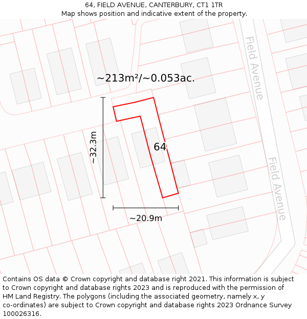 64, FIELD AVENUE, CANTERBURY, CT1 1TR: Plot and title map