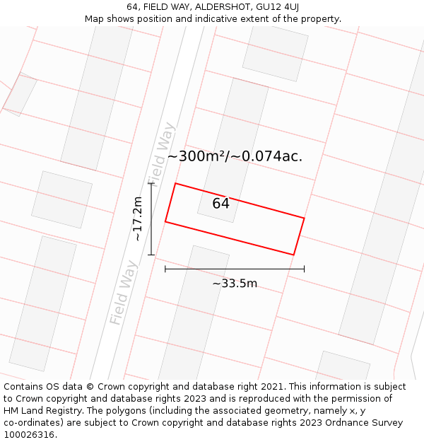 64, FIELD WAY, ALDERSHOT, GU12 4UJ: Plot and title map