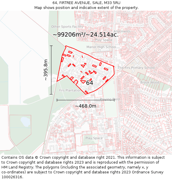 64, FIRTREE AVENUE, SALE, M33 5RU: Plot and title map