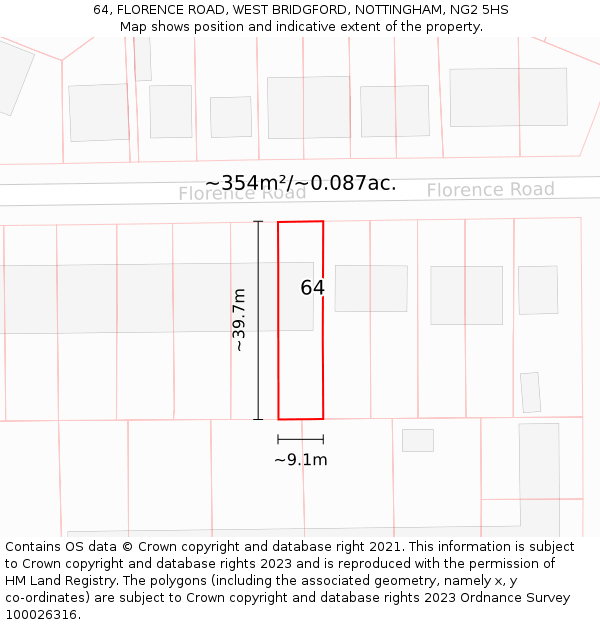 64, FLORENCE ROAD, WEST BRIDGFORD, NOTTINGHAM, NG2 5HS: Plot and title map