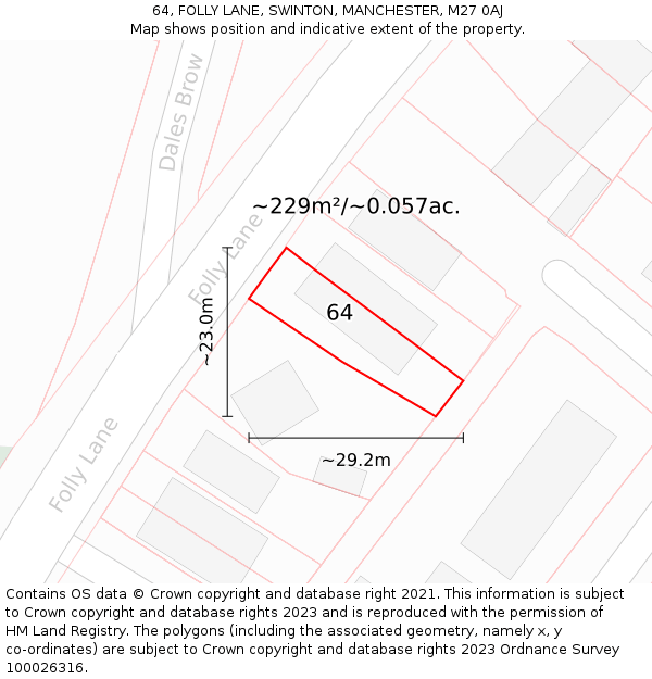 64, FOLLY LANE, SWINTON, MANCHESTER, M27 0AJ: Plot and title map