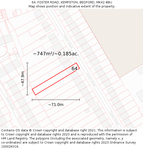 64, FOSTER ROAD, KEMPSTON, BEDFORD, MK42 8BU: Plot and title map