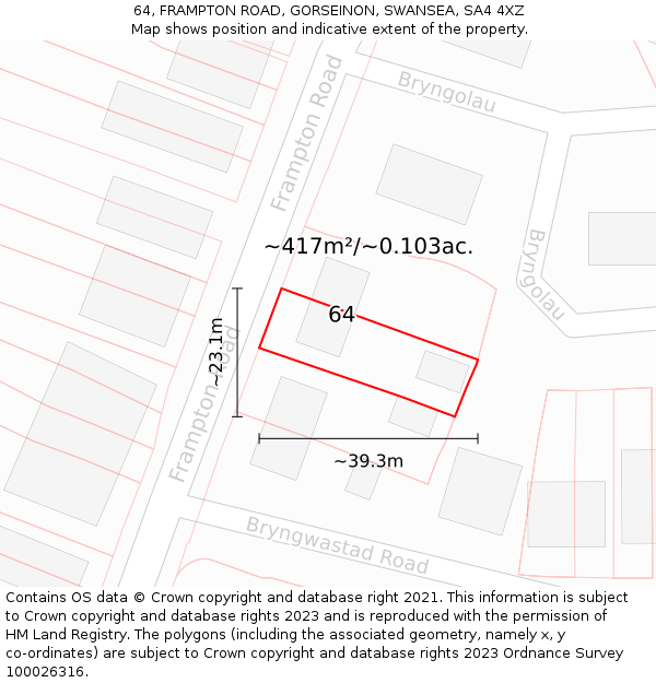 64, FRAMPTON ROAD, GORSEINON, SWANSEA, SA4 4XZ: Plot and title map