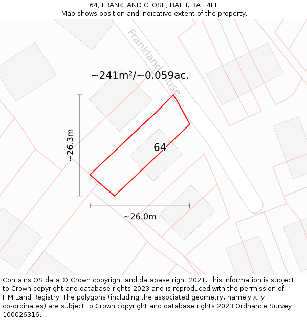 64, FRANKLAND CLOSE, BATH, BA1 4EL: Plot and title map