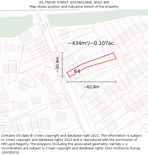 64, FRIDAY STREET, EASTBOURNE, BN23 8AY: Plot and title map