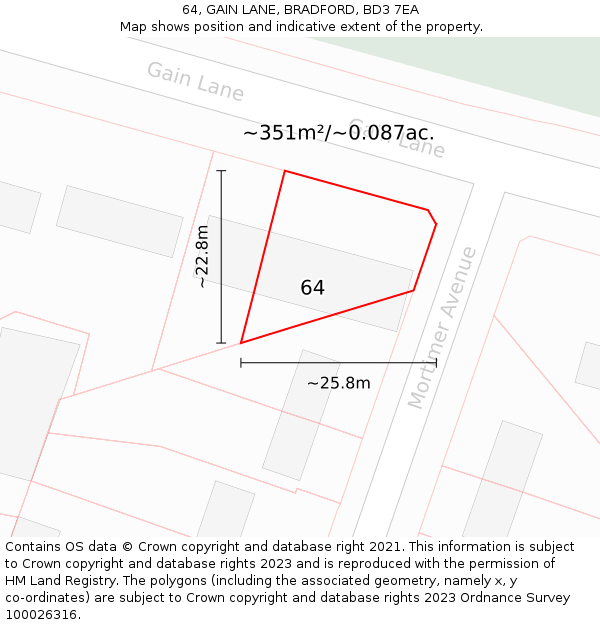 64, GAIN LANE, BRADFORD, BD3 7EA: Plot and title map