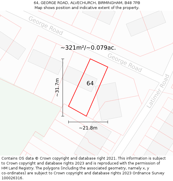 64, GEORGE ROAD, ALVECHURCH, BIRMINGHAM, B48 7PB: Plot and title map