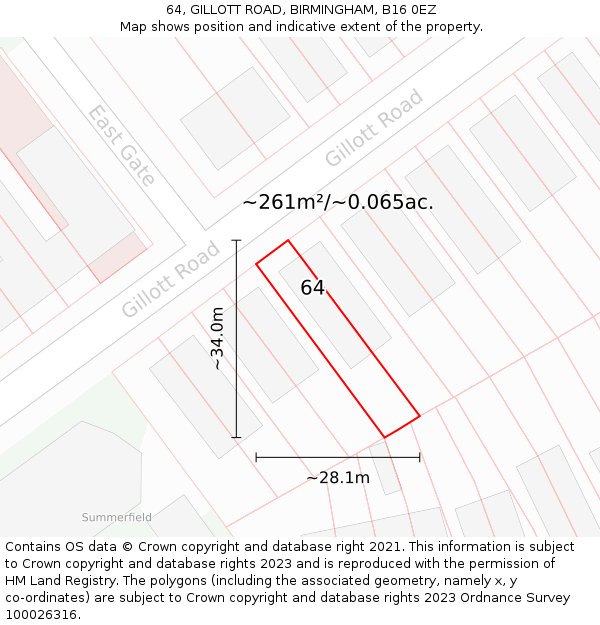 64, GILLOTT ROAD, BIRMINGHAM, B16 0EZ: Plot and title map