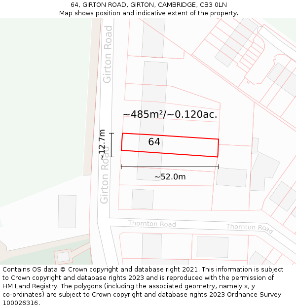 64, GIRTON ROAD, GIRTON, CAMBRIDGE, CB3 0LN: Plot and title map