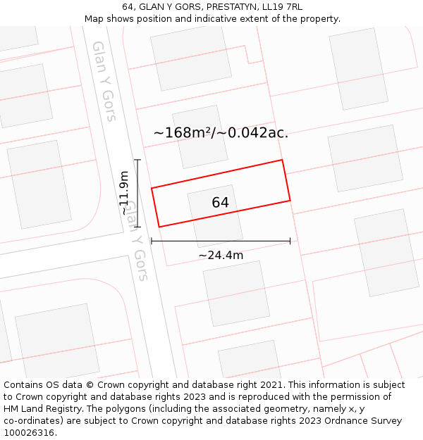 64, GLAN Y GORS, PRESTATYN, LL19 7RL: Plot and title map