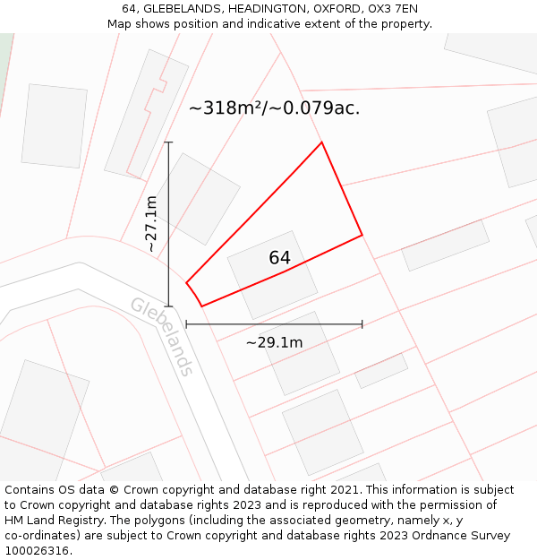 64, GLEBELANDS, HEADINGTON, OXFORD, OX3 7EN: Plot and title map