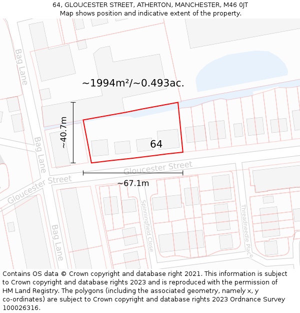 64, GLOUCESTER STREET, ATHERTON, MANCHESTER, M46 0JT: Plot and title map