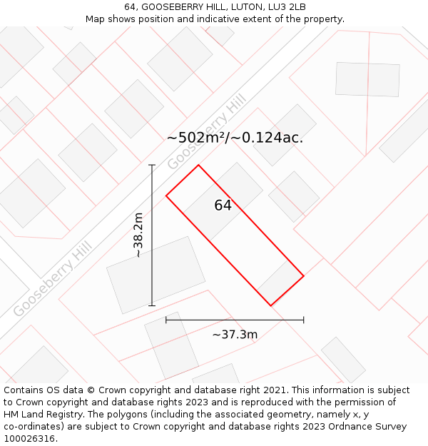 64, GOOSEBERRY HILL, LUTON, LU3 2LB: Plot and title map