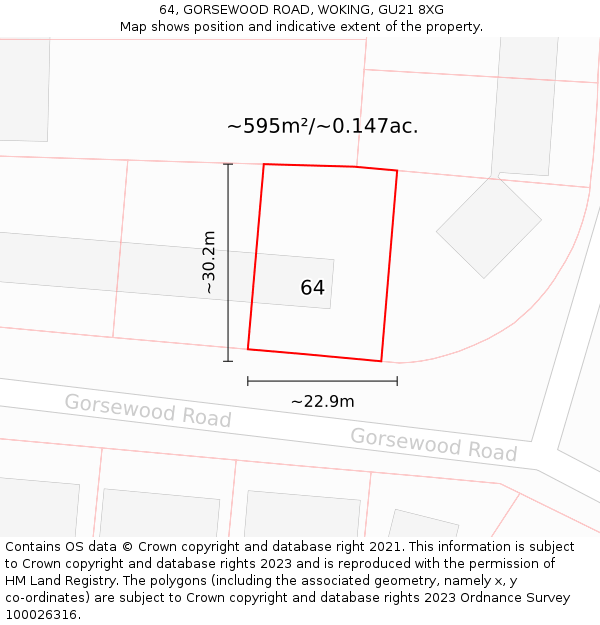 64, GORSEWOOD ROAD, WOKING, GU21 8XG: Plot and title map