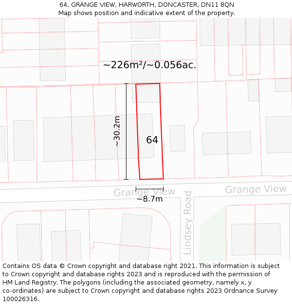 64, GRANGE VIEW, HARWORTH, DONCASTER, DN11 8QN: Plot and title map