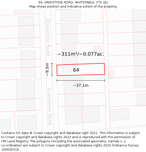 64, GRAYSTONE ROAD, WHITSTABLE, CT5 2JU: Plot and title map