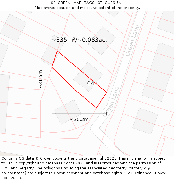 64, GREEN LANE, BAGSHOT, GU19 5NL: Plot and title map