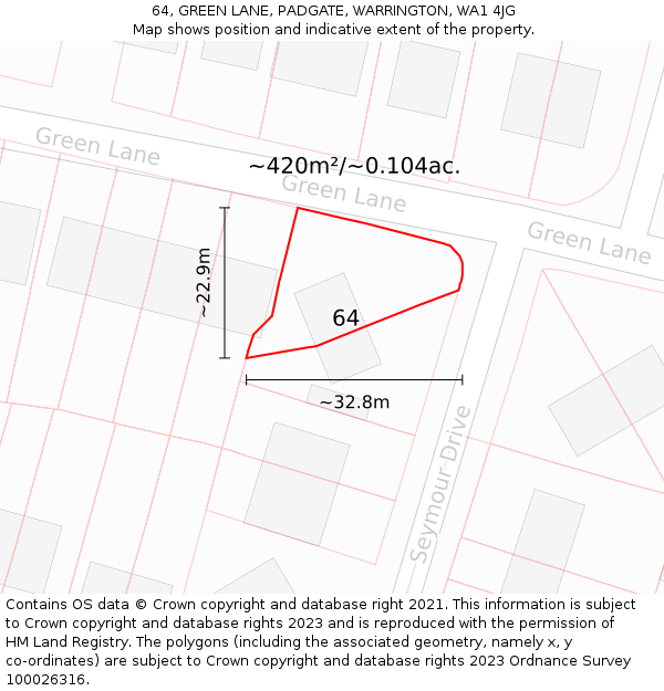 64, GREEN LANE, PADGATE, WARRINGTON, WA1 4JG: Plot and title map