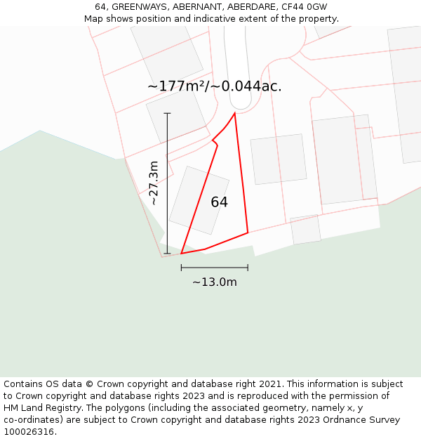 64, GREENWAYS, ABERNANT, ABERDARE, CF44 0GW: Plot and title map