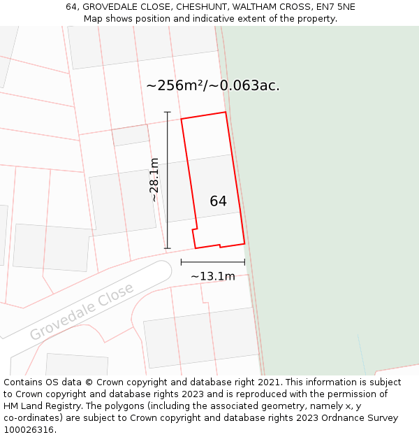 64, GROVEDALE CLOSE, CHESHUNT, WALTHAM CROSS, EN7 5NE: Plot and title map