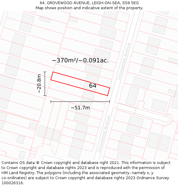 64, GROVEWOOD AVENUE, LEIGH-ON-SEA, SS9 5EG: Plot and title map