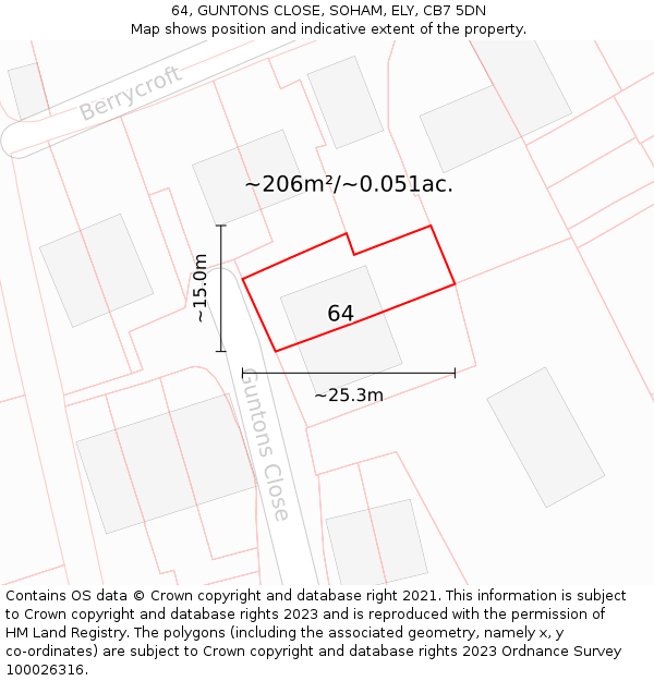 64, GUNTONS CLOSE, SOHAM, ELY, CB7 5DN: Plot and title map