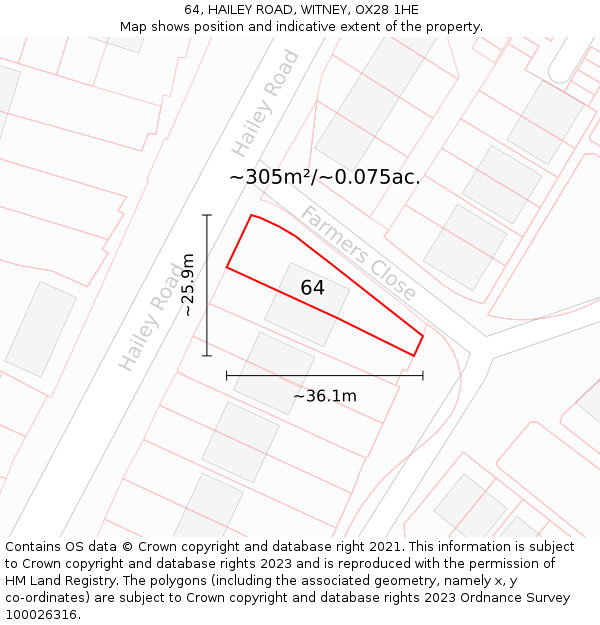 64, HAILEY ROAD, WITNEY, OX28 1HE: Plot and title map