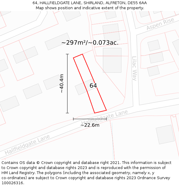 64, HALLFIELDGATE LANE, SHIRLAND, ALFRETON, DE55 6AA: Plot and title map