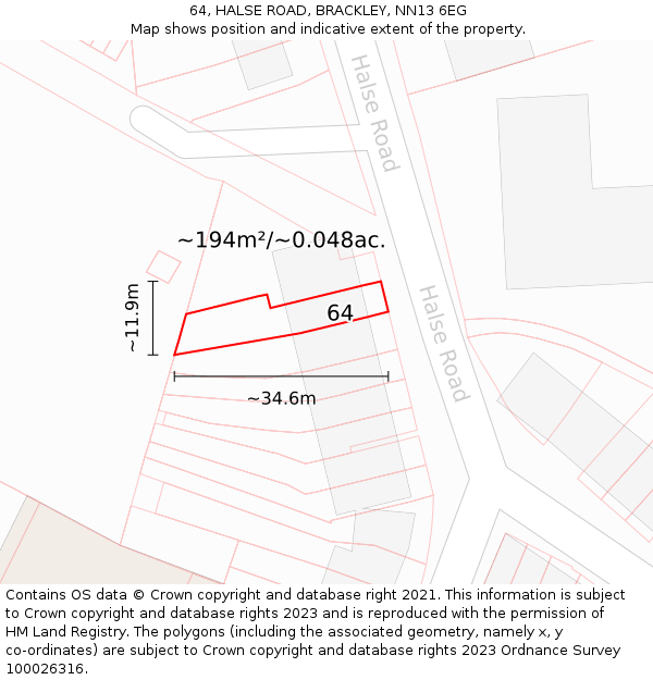 64, HALSE ROAD, BRACKLEY, NN13 6EG: Plot and title map